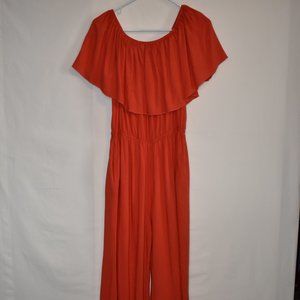 Large Elan Beach Salmon Orange Sleeveless Jumpsuit Romper with ruffle top